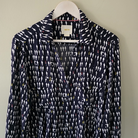 Anthropologie Maeve 10 Eclectic Bohemian Novelty Print Wynwood Bird Button Shirt - Picture 5 of 15